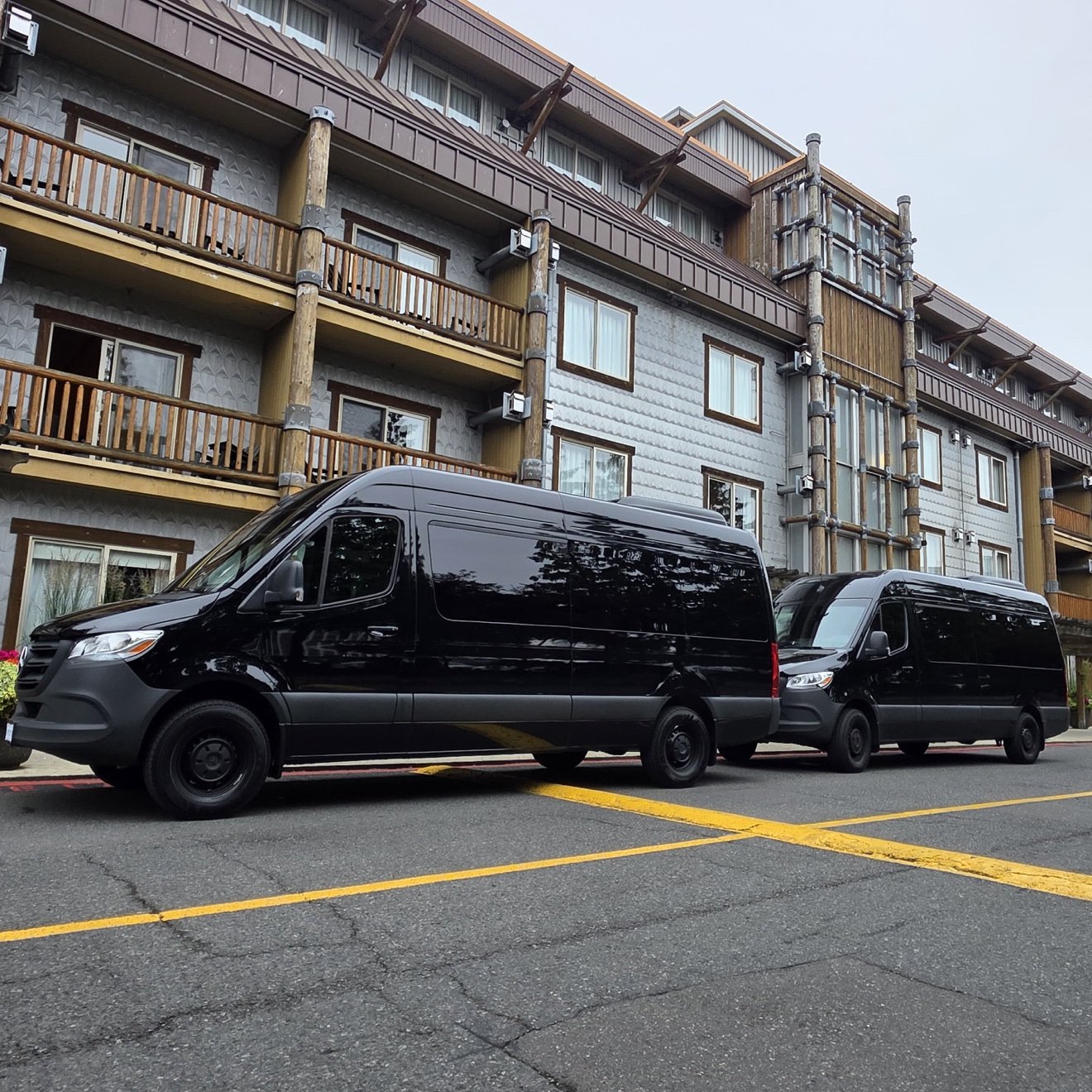 Black Mercedes Sprinter vans for group airport transfers in Seattle