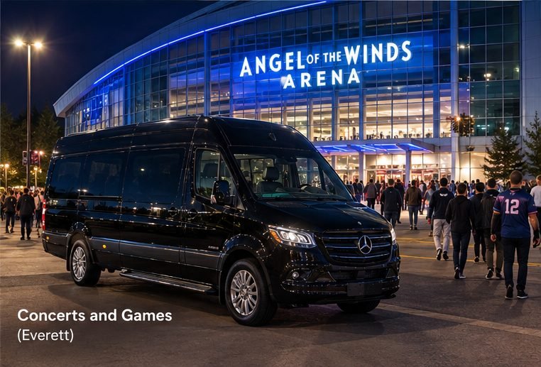 Mercedes Sprinter for an Everett concert or game group